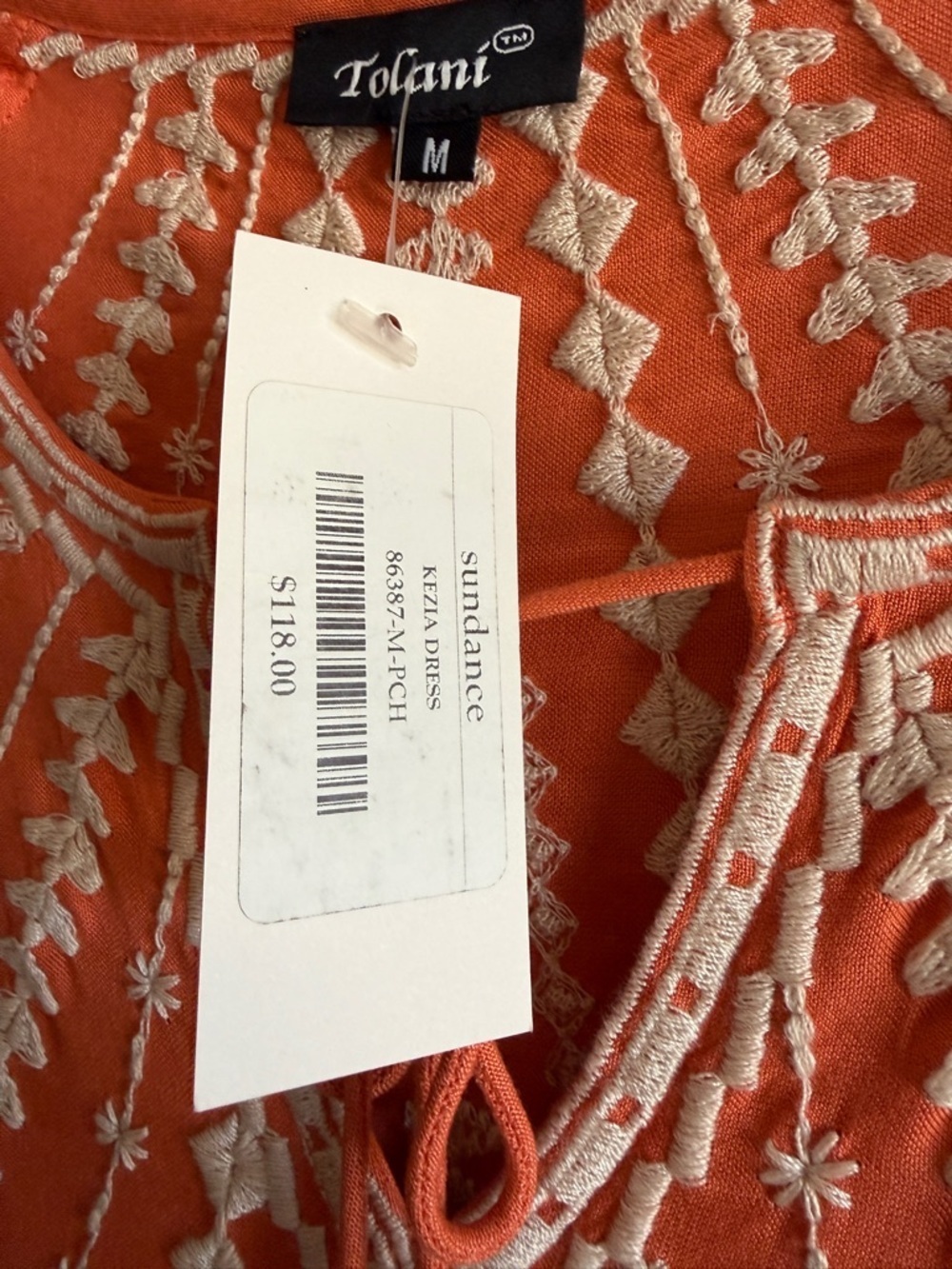 Tolani Kezia Peach Embroidered Boho Dress NWT 3/4 Sleeve V-Neck Women’s Medium - Picture 4 of 13